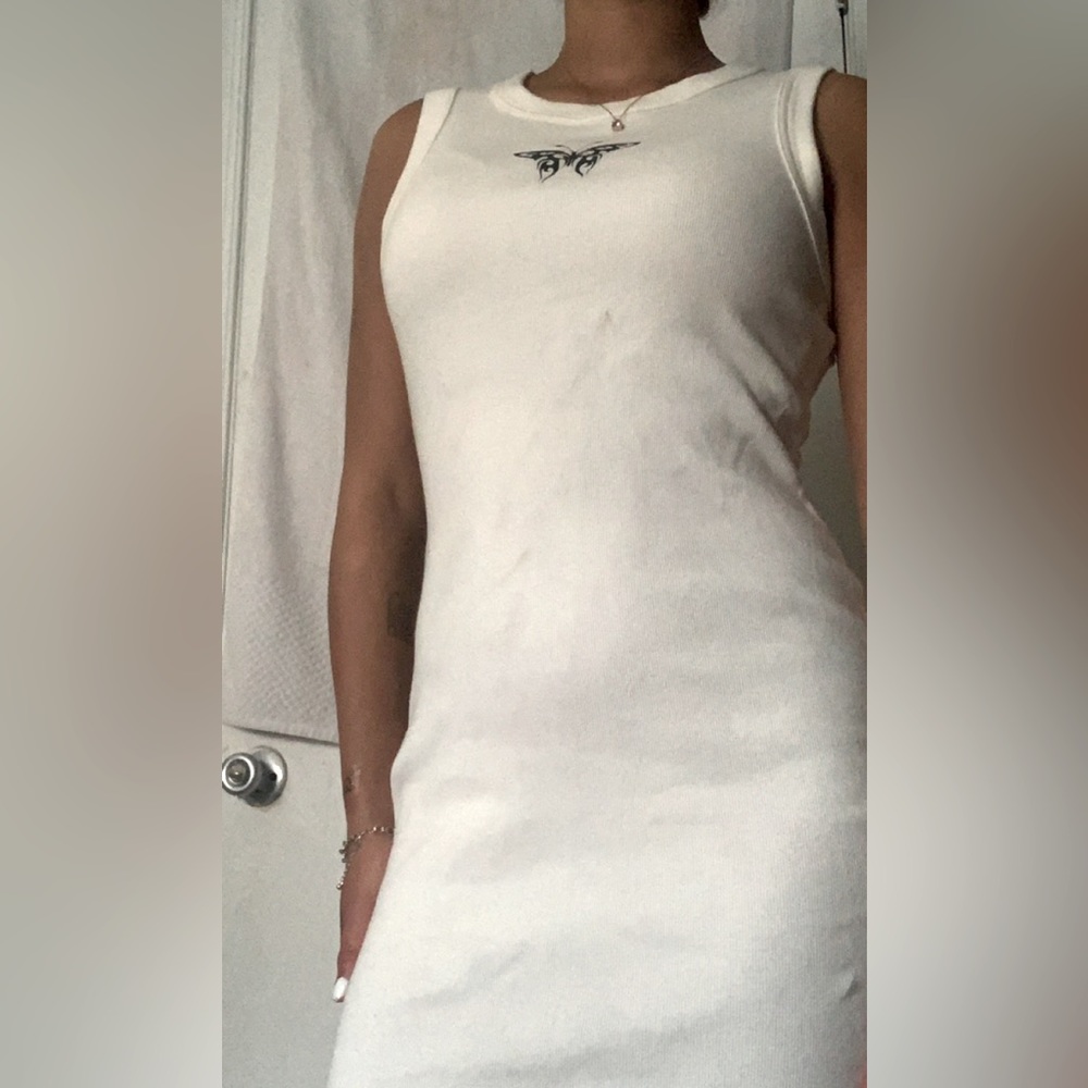 H&M M Whote dress With black butterfly on front